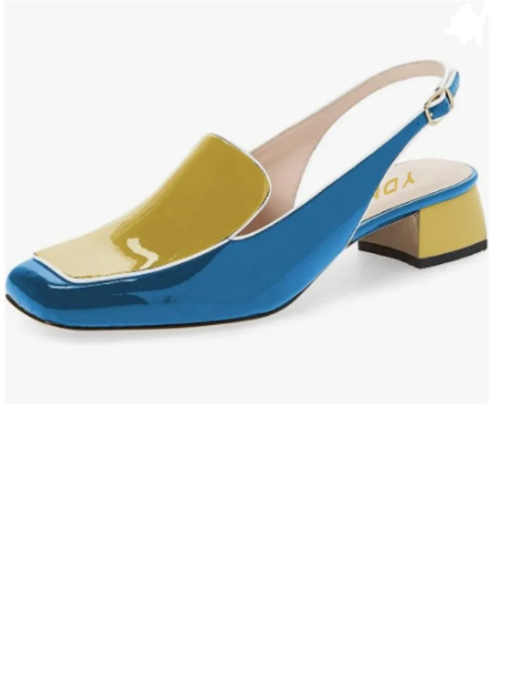 YDN Blue and Yellow Square Toe Block Low Heels Slingback Formal Loafer Shoes